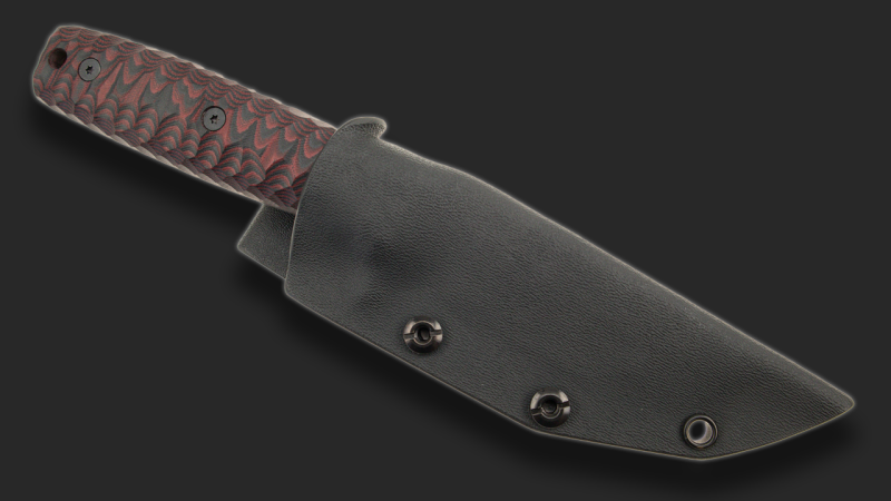 Sackimesser 3.0 (Carbonstahl Stonewash / Micarta rot-schwarz mit Rockfinish / Kydexscheide schwarz / mit Gürtelhalter)